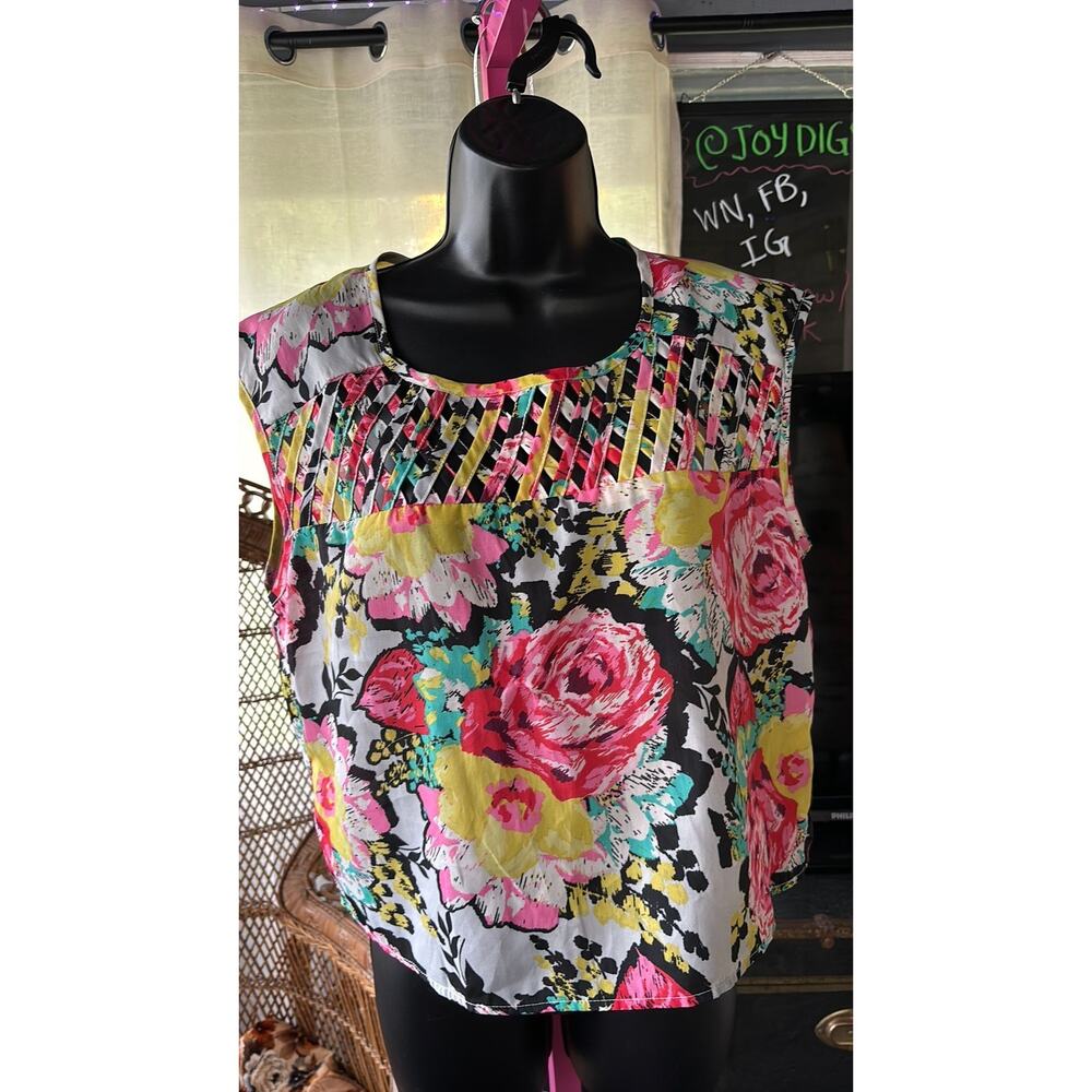 vintage 90s material girl Madonna cropped lattice floral blouse